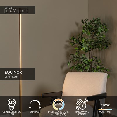 Lucide EQUINOX - Vloerlamp - LED Dimb. - CCT - 1x26W 2700K/4000K - Handbewegingssensor - Koffie | Vibes